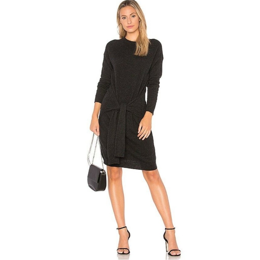 Vince Charcoal Gray Cashmere Wool Tie Waist Sweater Career Chic Luxe Dress S